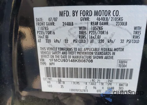 2008 Ford Escape Xlt z USA, uszkodzony, nr VIN 1FMCU93148KB08708